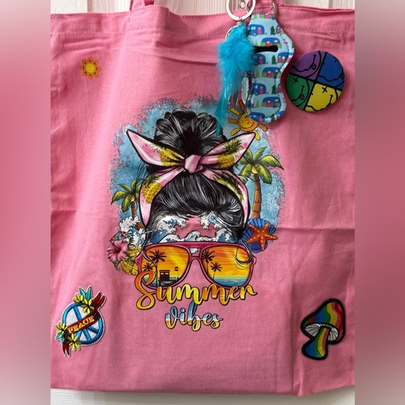 Pink summer vibes handmade tote bag - Picture 1 of 4